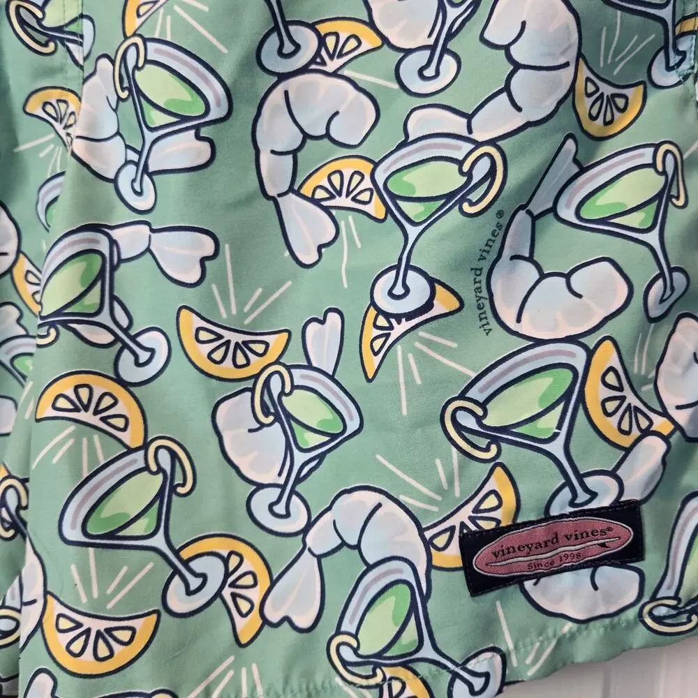 Vineyard Vines Chappy sz M green shrimp and martini swim trunks shorts